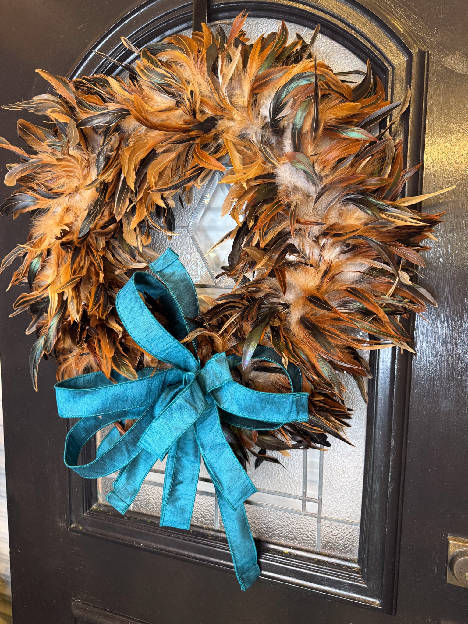 Feather Wreath with Turquoise Bow