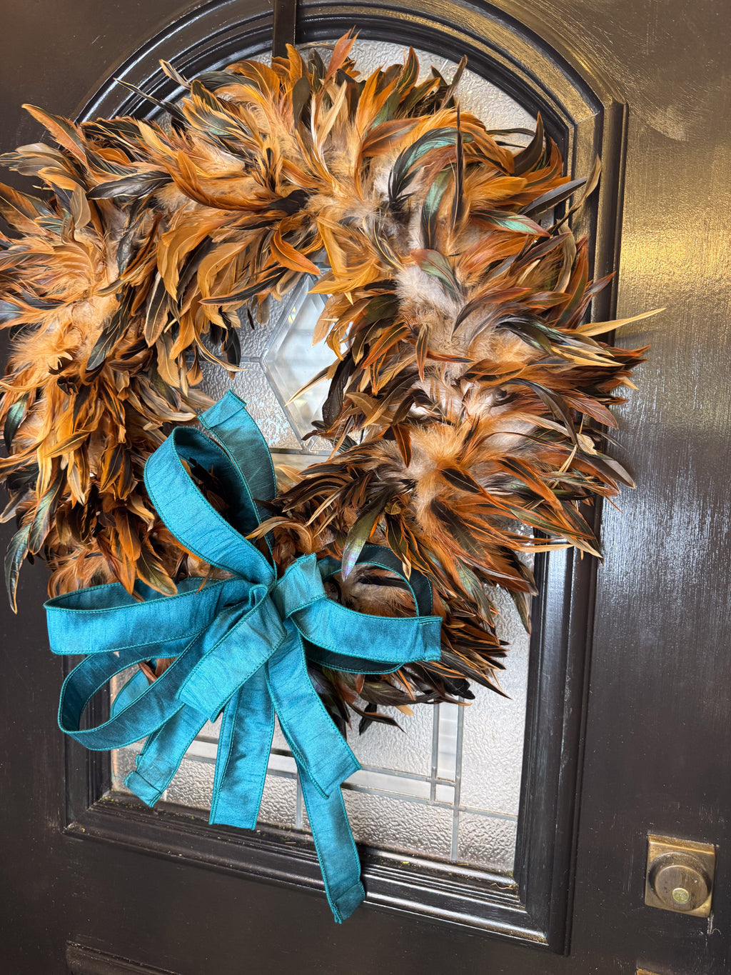 Feather Wreath with Turquoise Bow