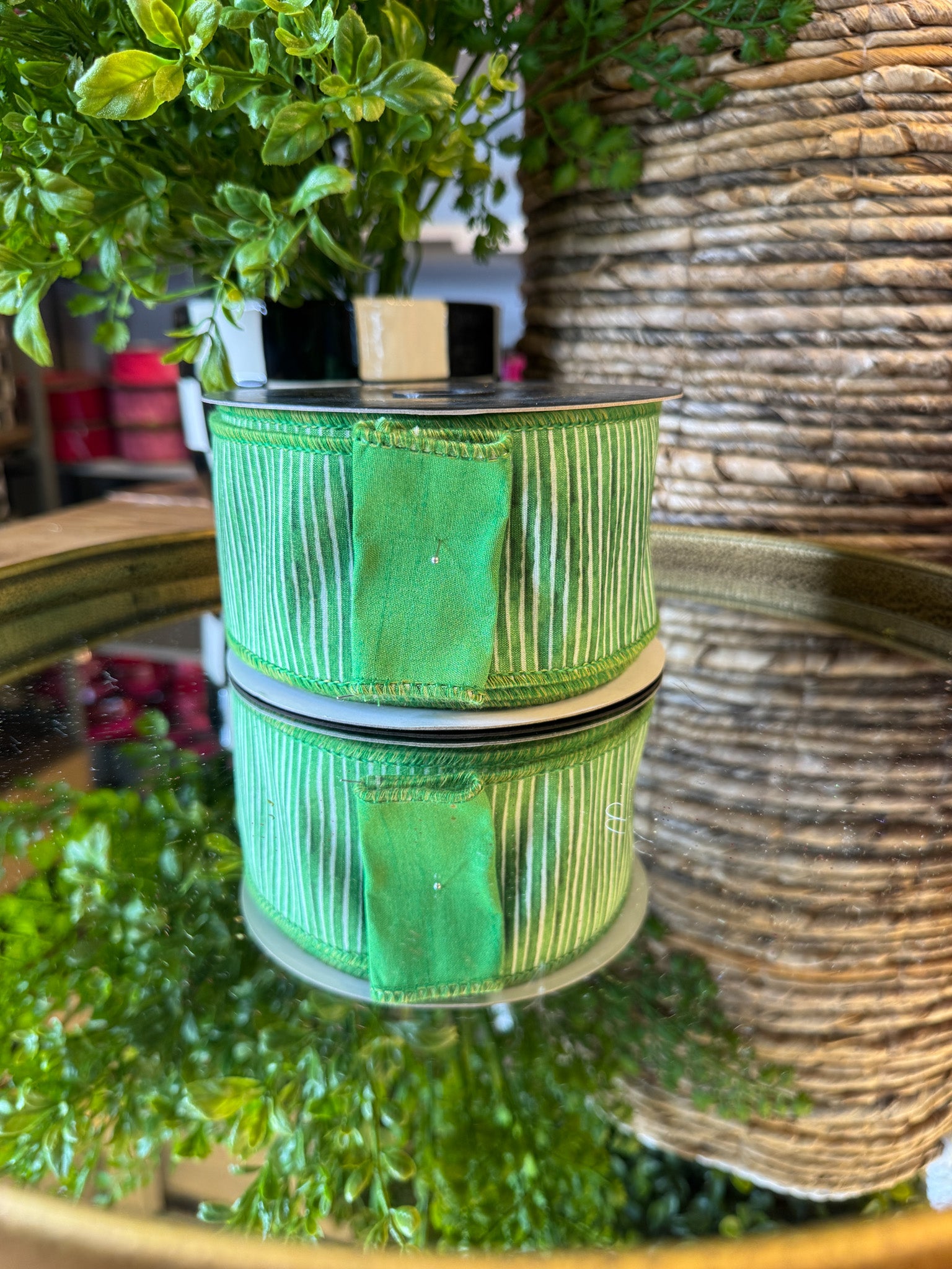 Green Mini Stripe Dupion Ribbon JME