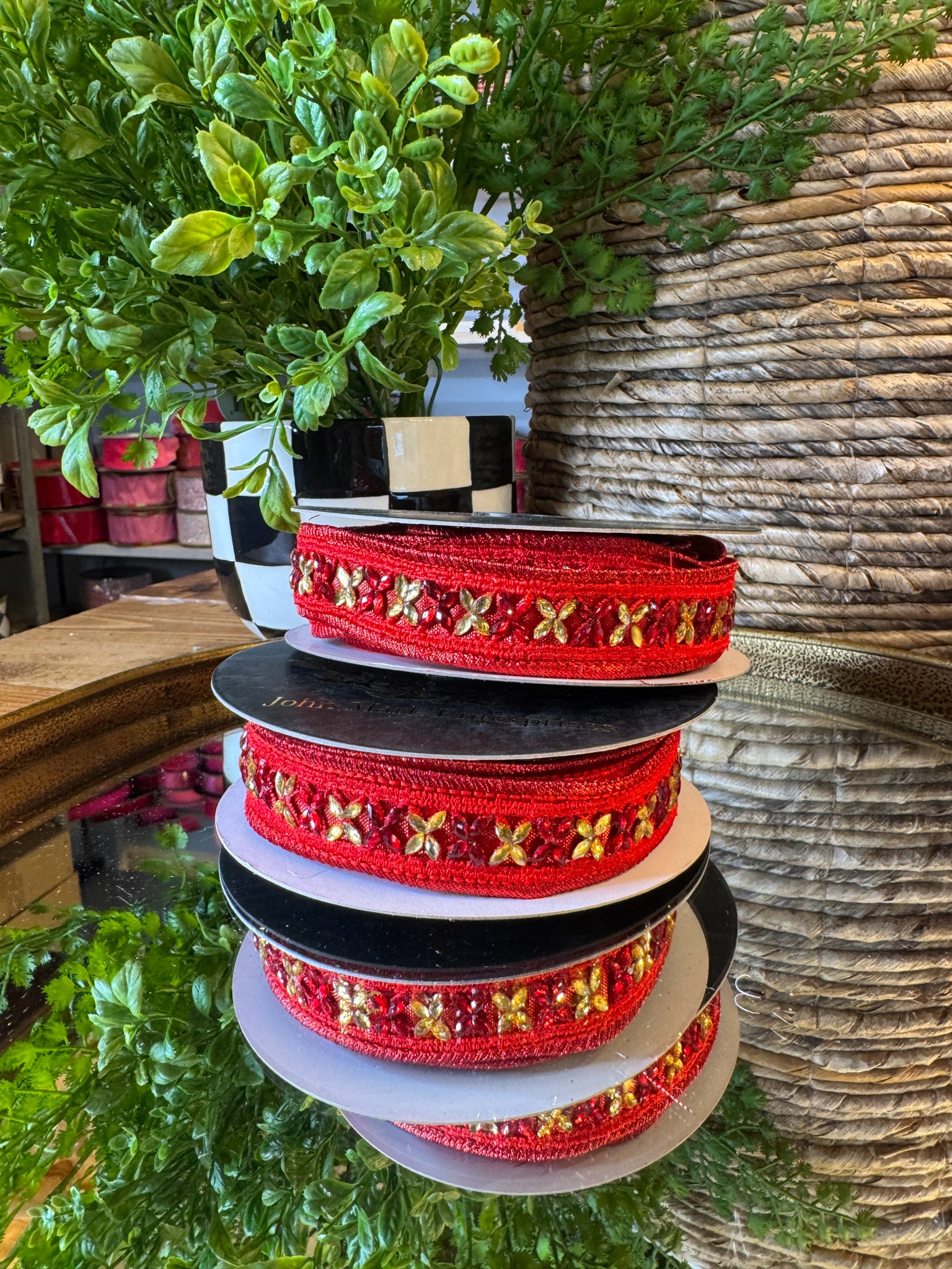 Red Jeweled Trim JME Ribbon