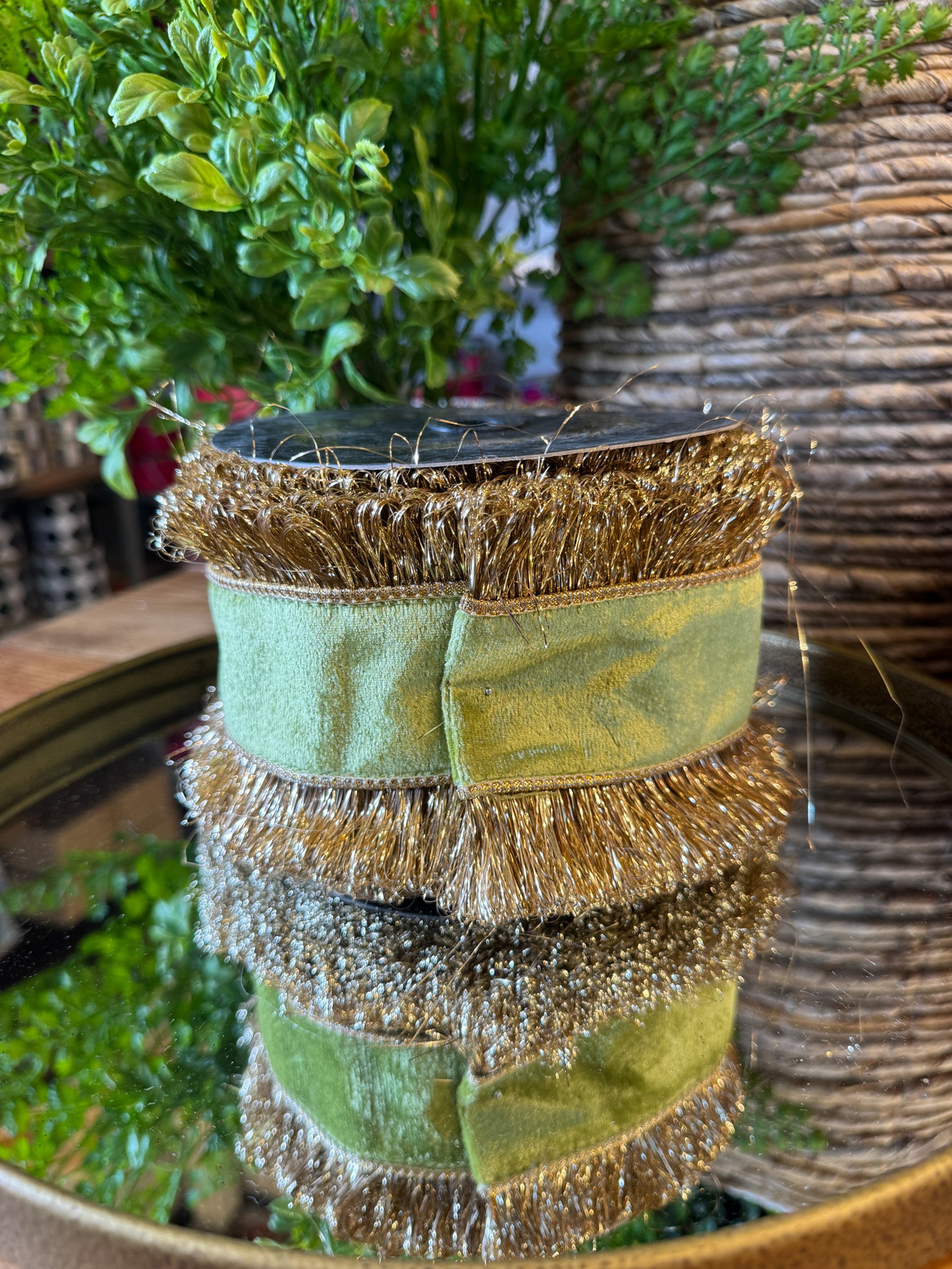 Apple Velvet Metallic Fringe Trim JME Ribbon