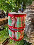 Faux Dupion North Pole Plaid and Bell Ribbon