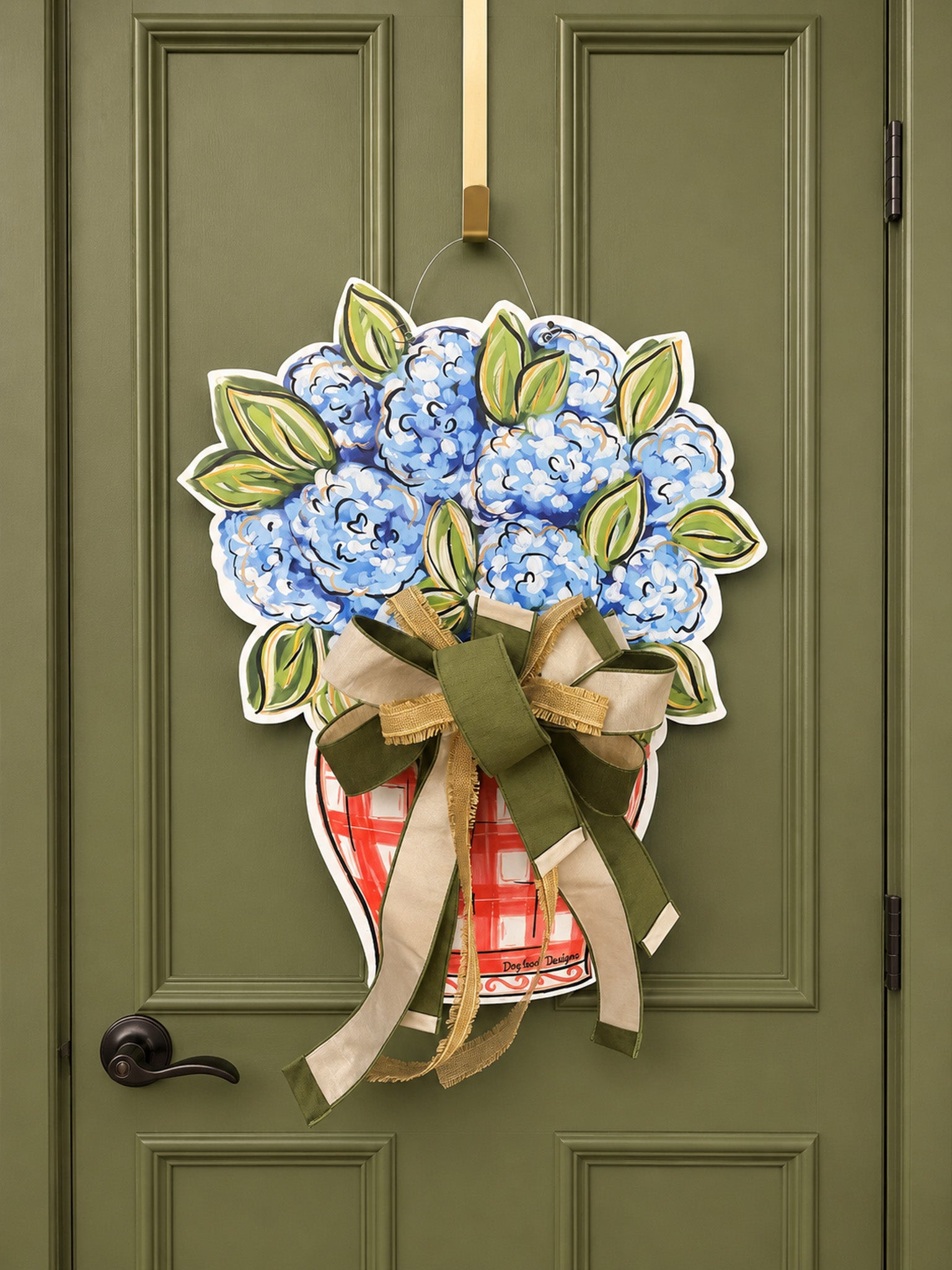 Classic Hydrangea Door Hanger with Natural Bow