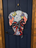 Hydrangea Patriotic Door Hanger in Chinoiserie Vase w/Bow