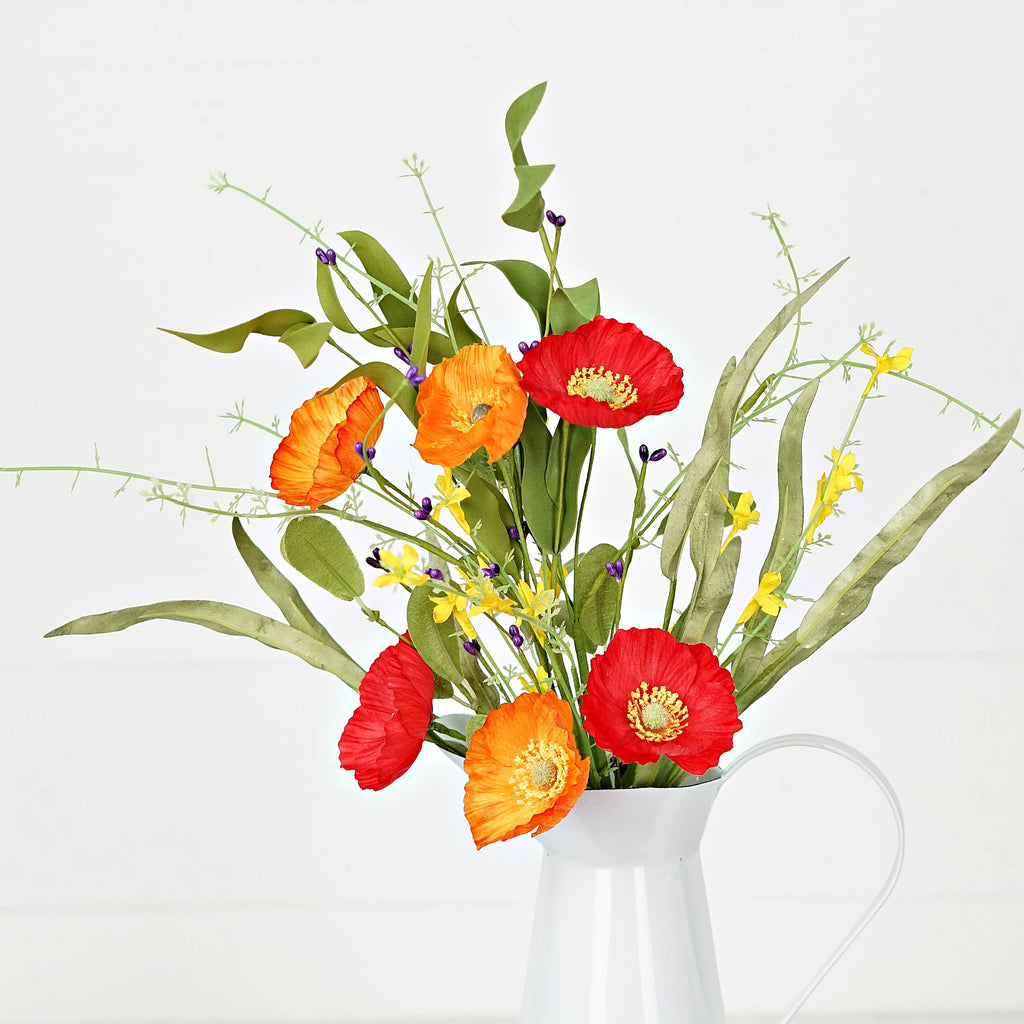 35575- 19in Bush-Orange Red Poppy w. Wild Flower