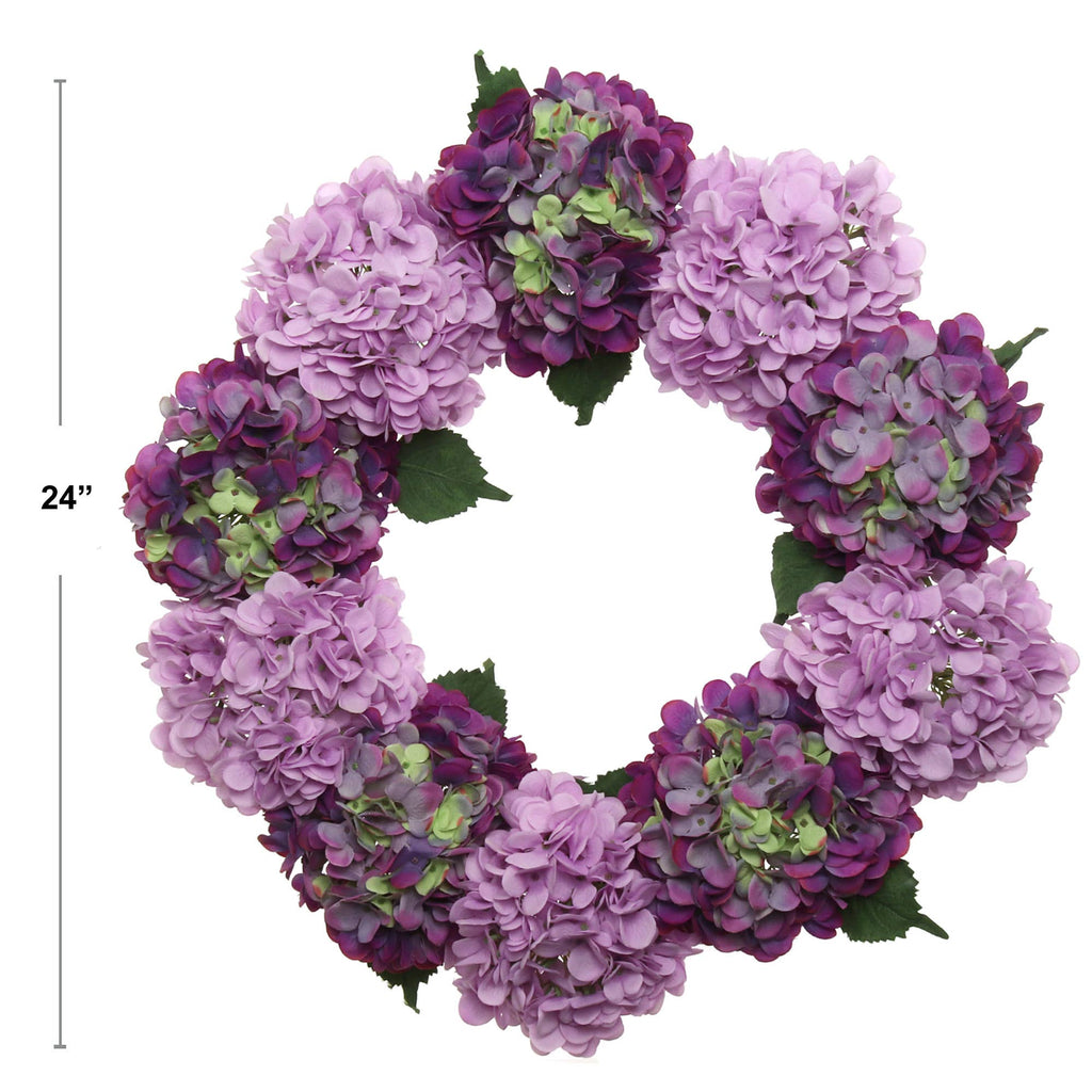 24" Mixed Purple Hydrangea Wreath With Grapevine Ring
