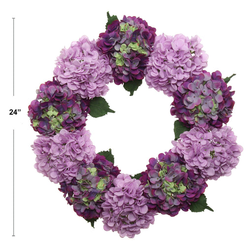 24" Mixed Purple Hydrangea Wreath With Grapevine Ring