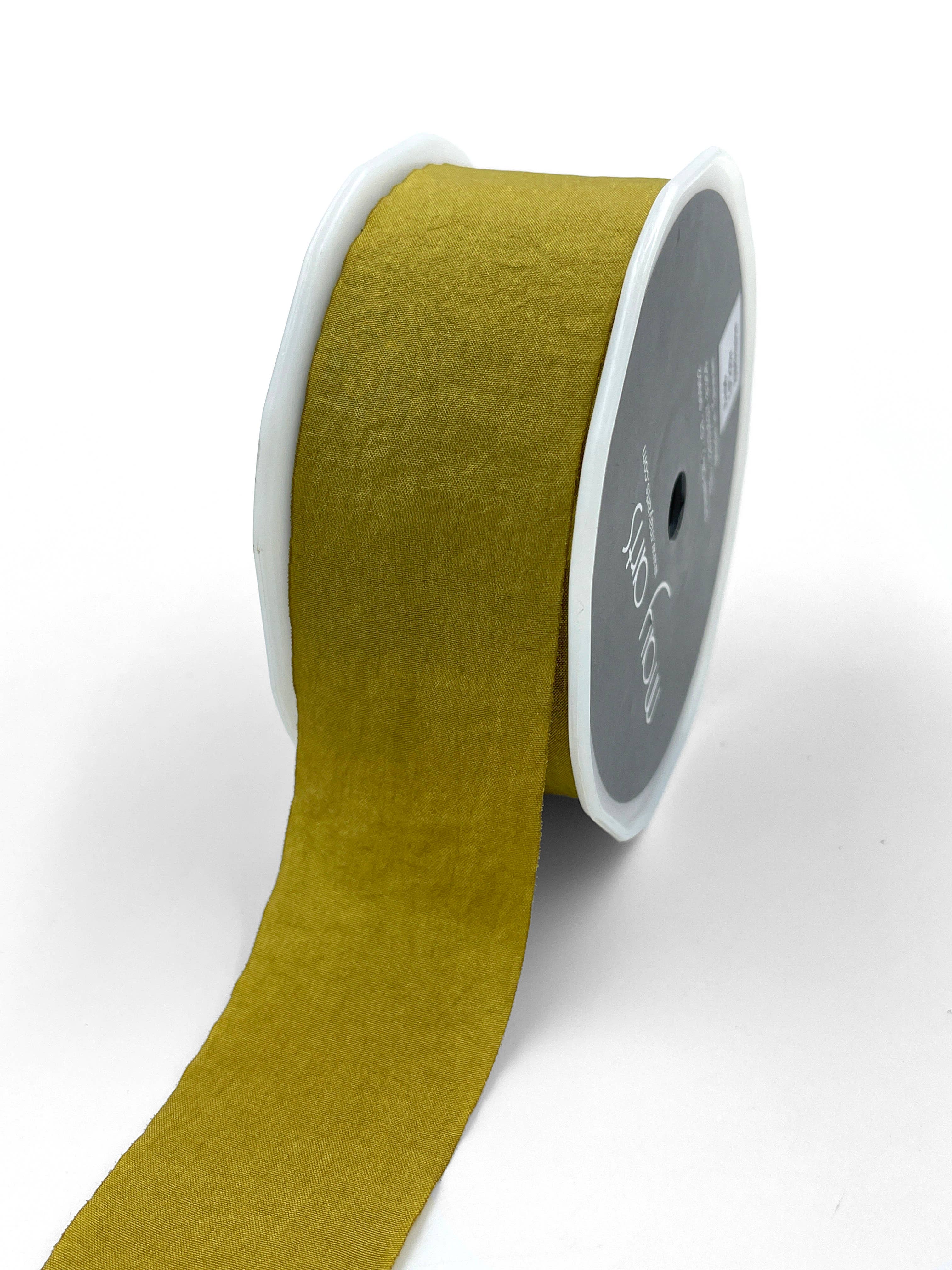 1.5 Inch Moss Green Faux Silk Wrinkled Ribbon