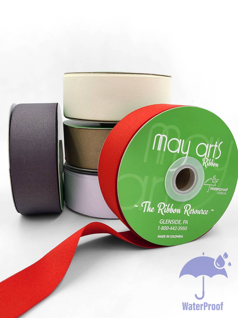1.5" Weather Resistant Grosgrain Woven Ribbon, Green