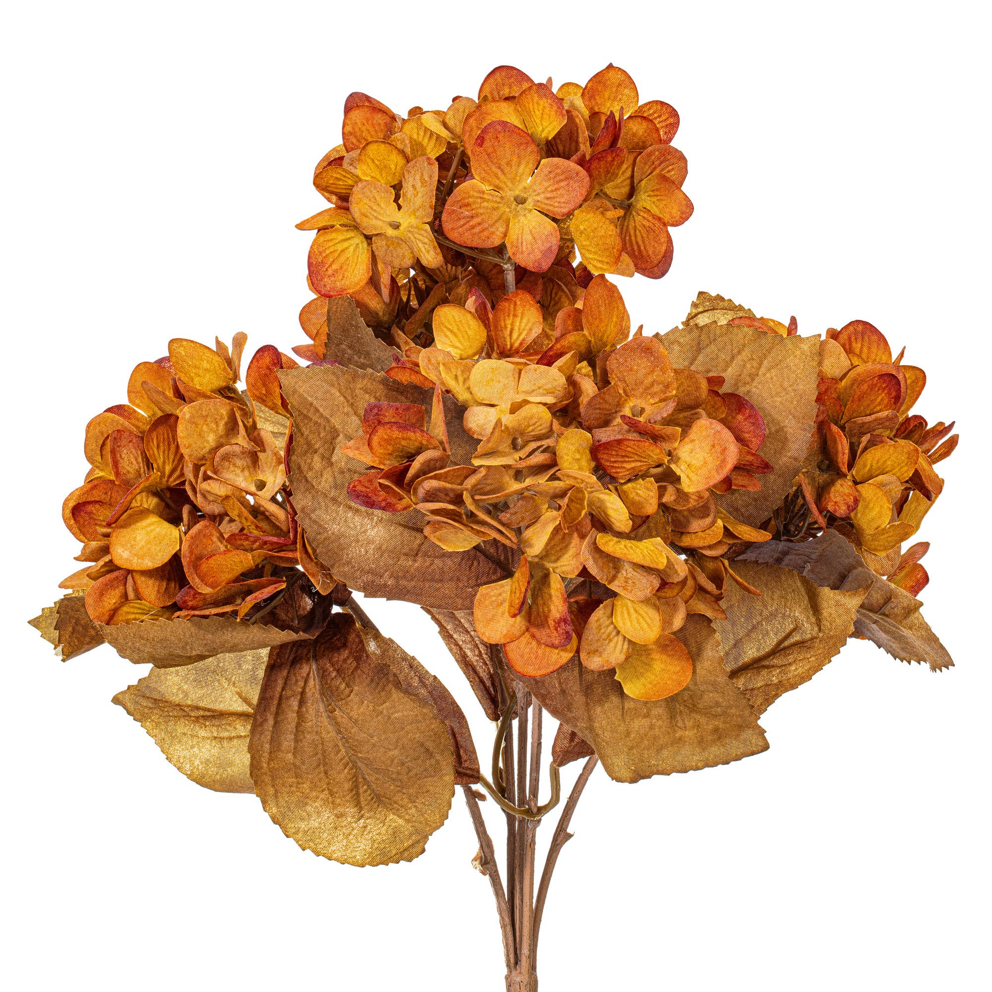 Vickerman 16.5" Yellow/Brown Hydrangea Bush 2/Bag: Yellow/Brown / Polyester, Plastic, Iron / 16.5"