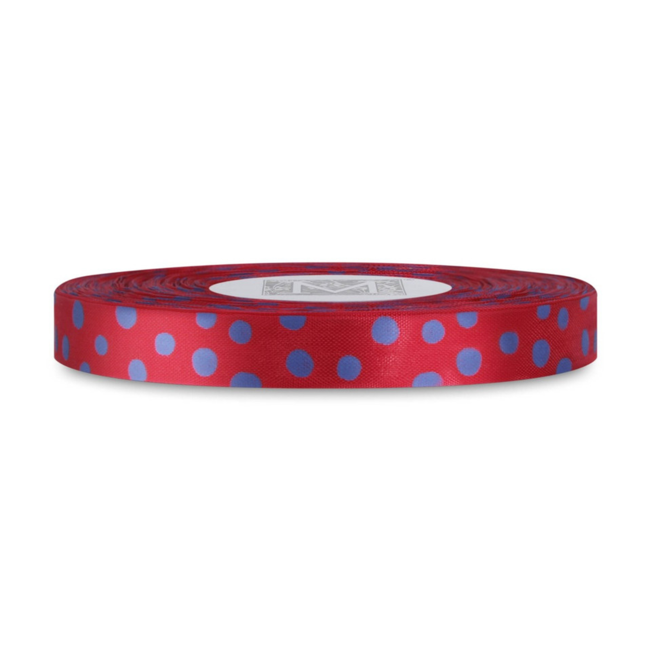 Blue Polka Dots on True Red Rayon Trimming Ribbon