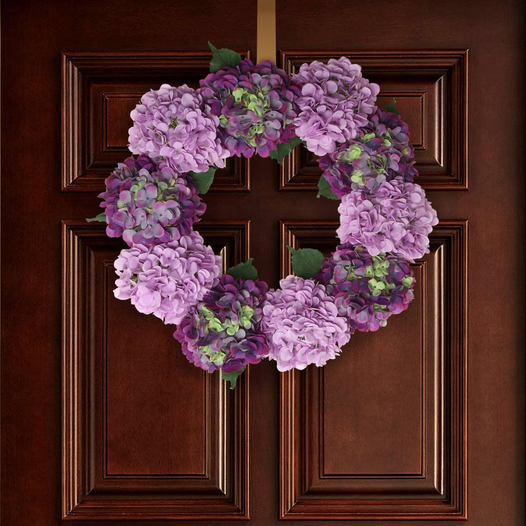 24" Mixed Purple Hydrangea Wreath With Grapevine Ring