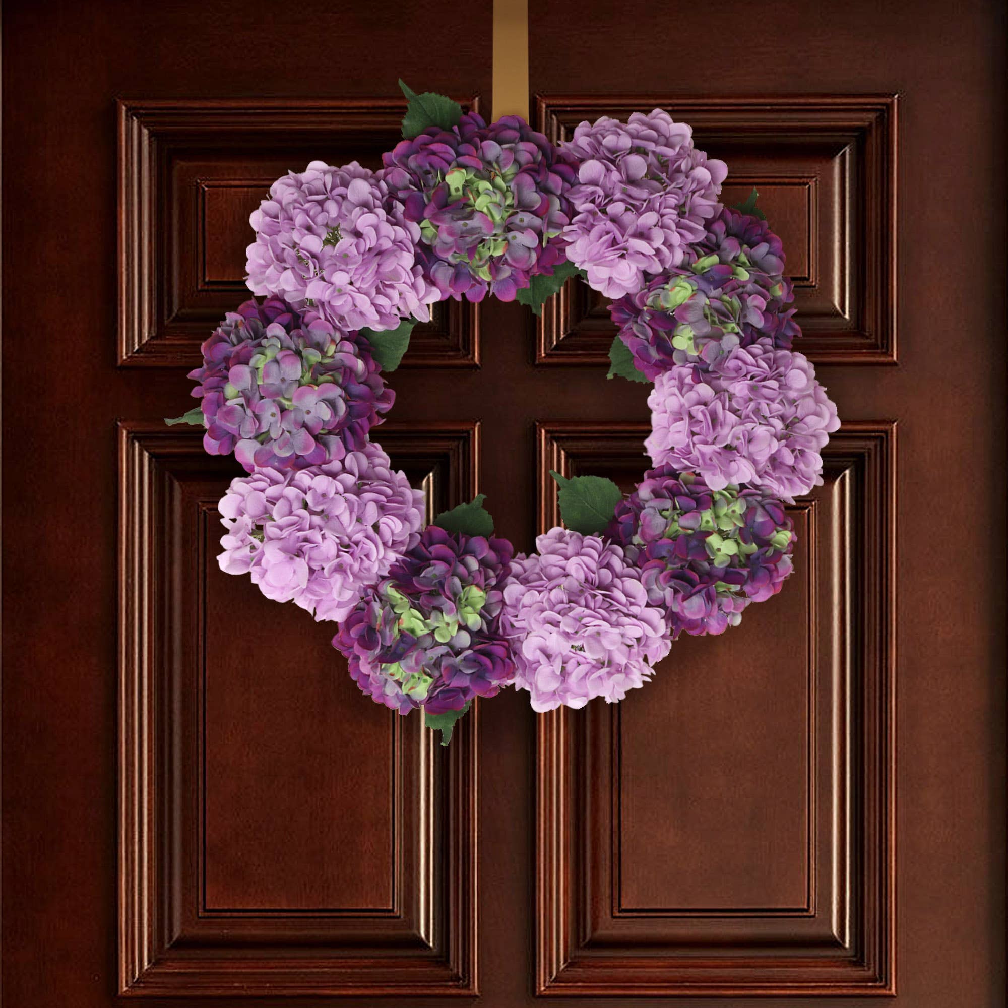 24" Mixed Purple Hydrangea Wreath With Grapevine Ring