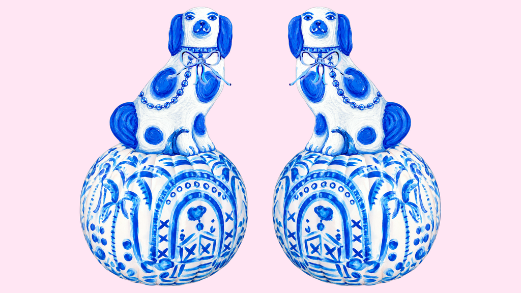 LARGE Designer PAIR of Chinois Staffie Pumpkin Door Hangers
