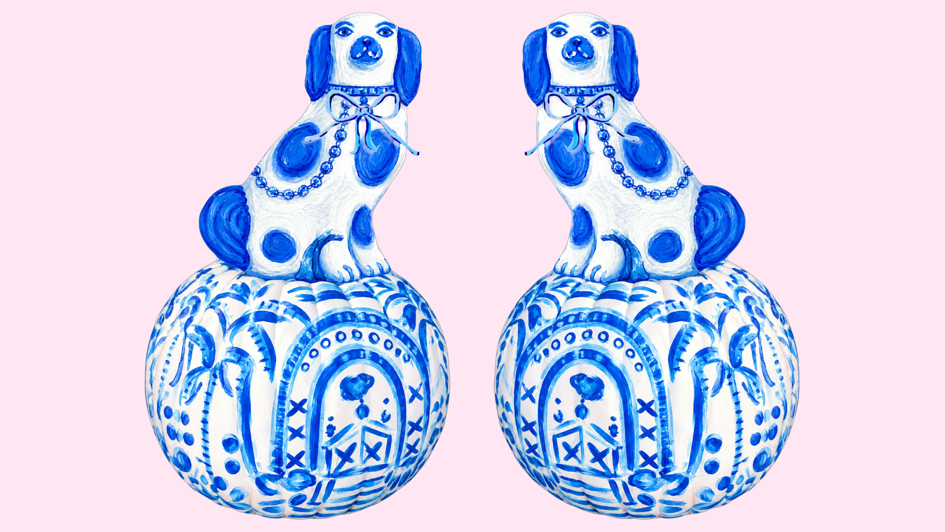 LARGE Designer PAIR of Chinois Staffie Pumpkin Door Hangers