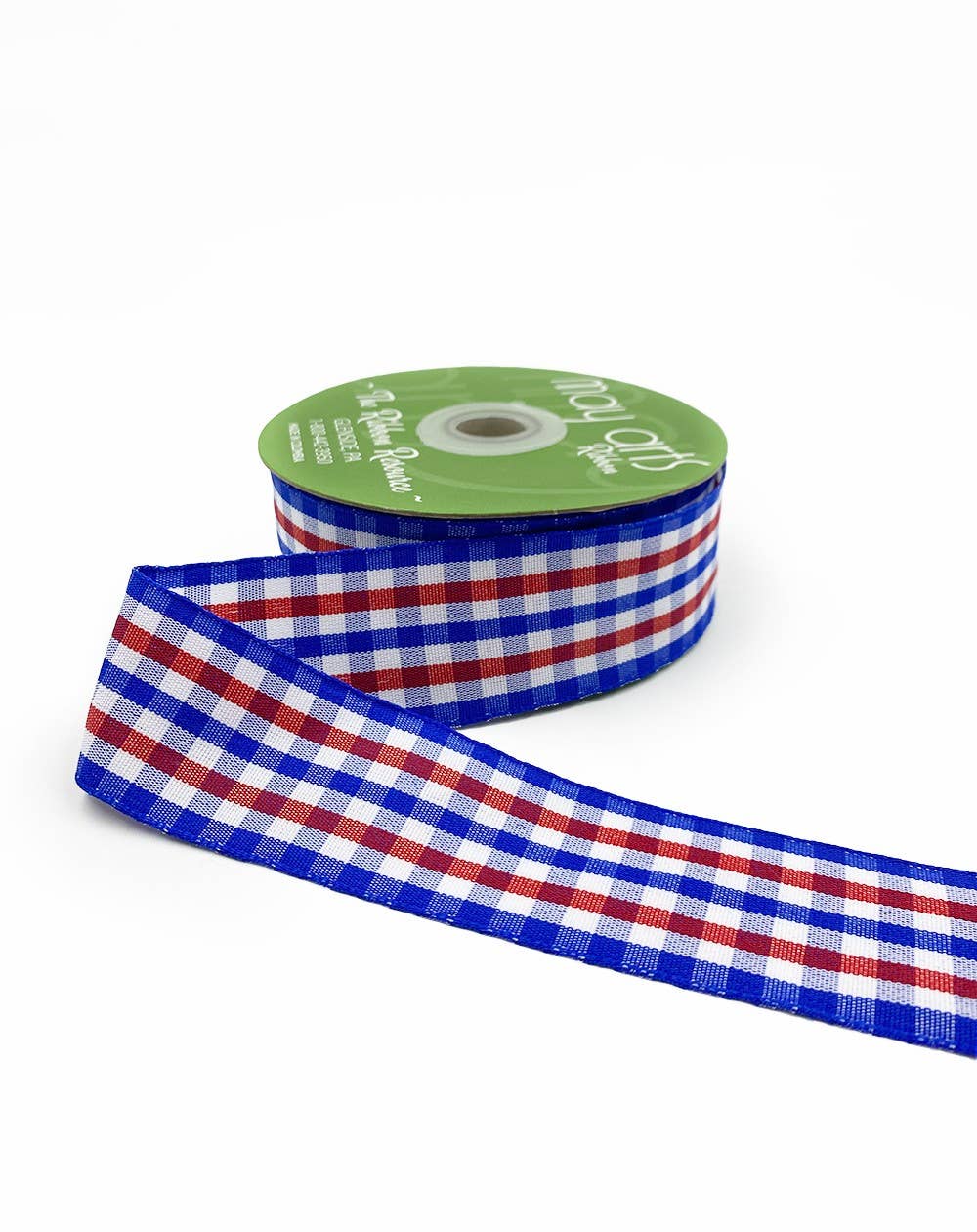 1.5" White, Red & Blue Checkered Gingham Ribbon