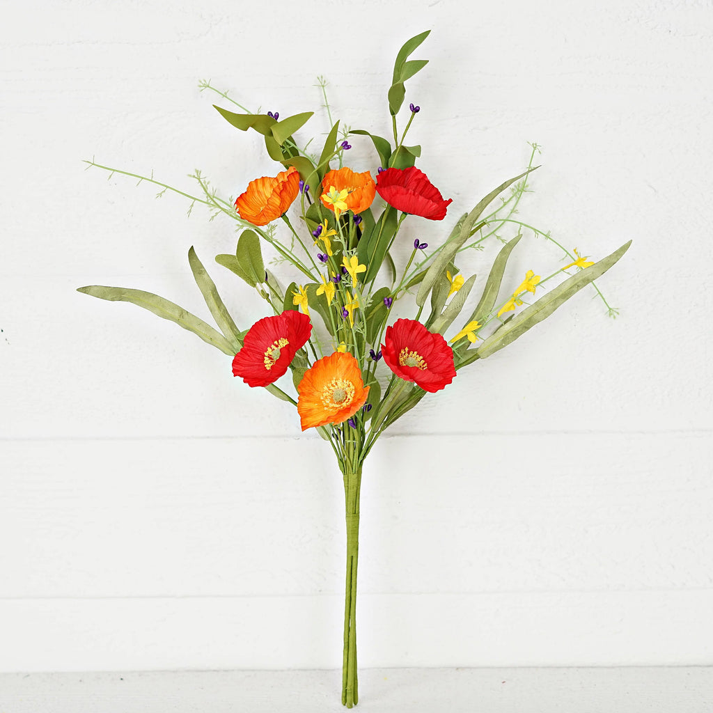 35575- 19in Bush-Orange Red Poppy w. Wild Flower
