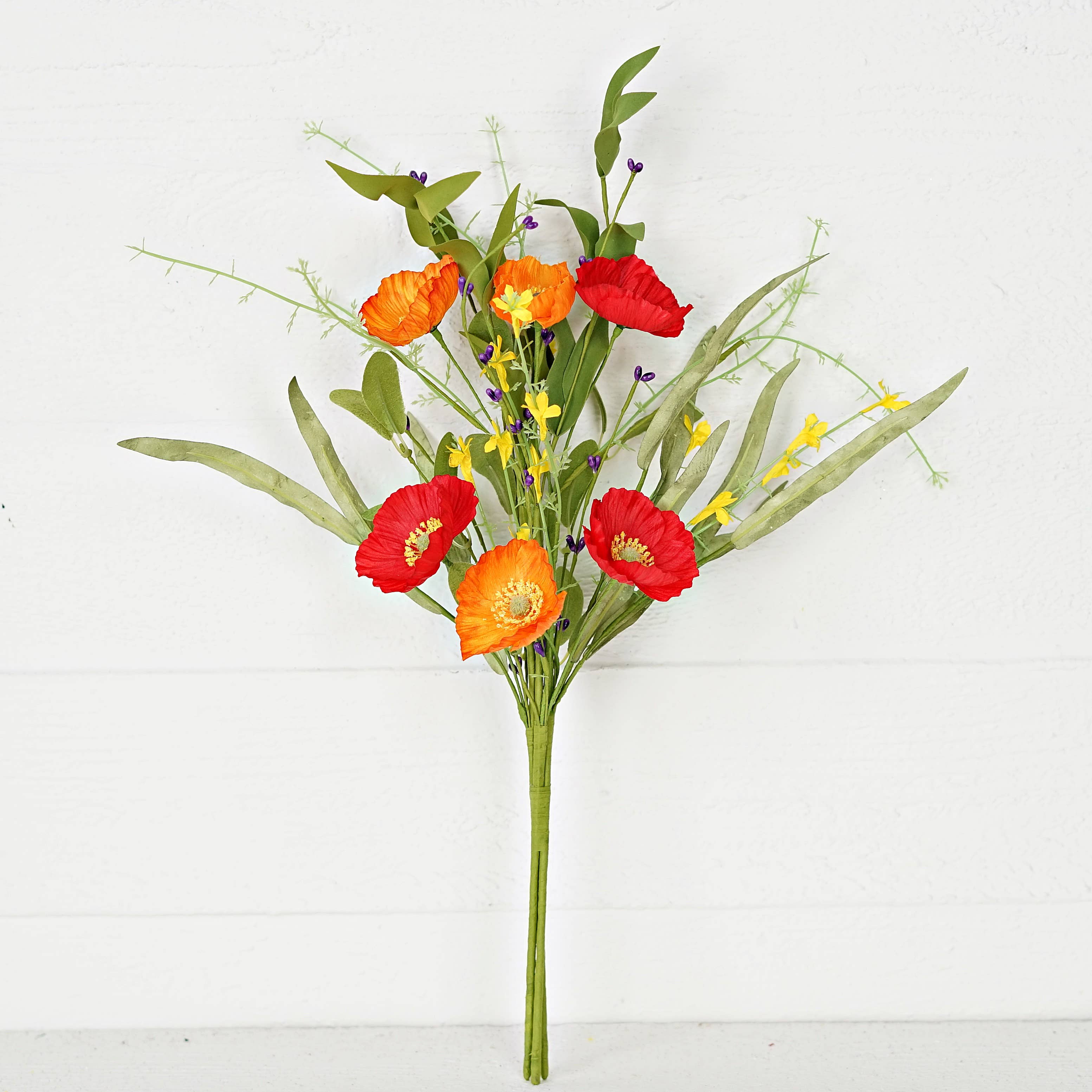 35575- 19in Bush-Orange Red Poppy w. Wild Flower