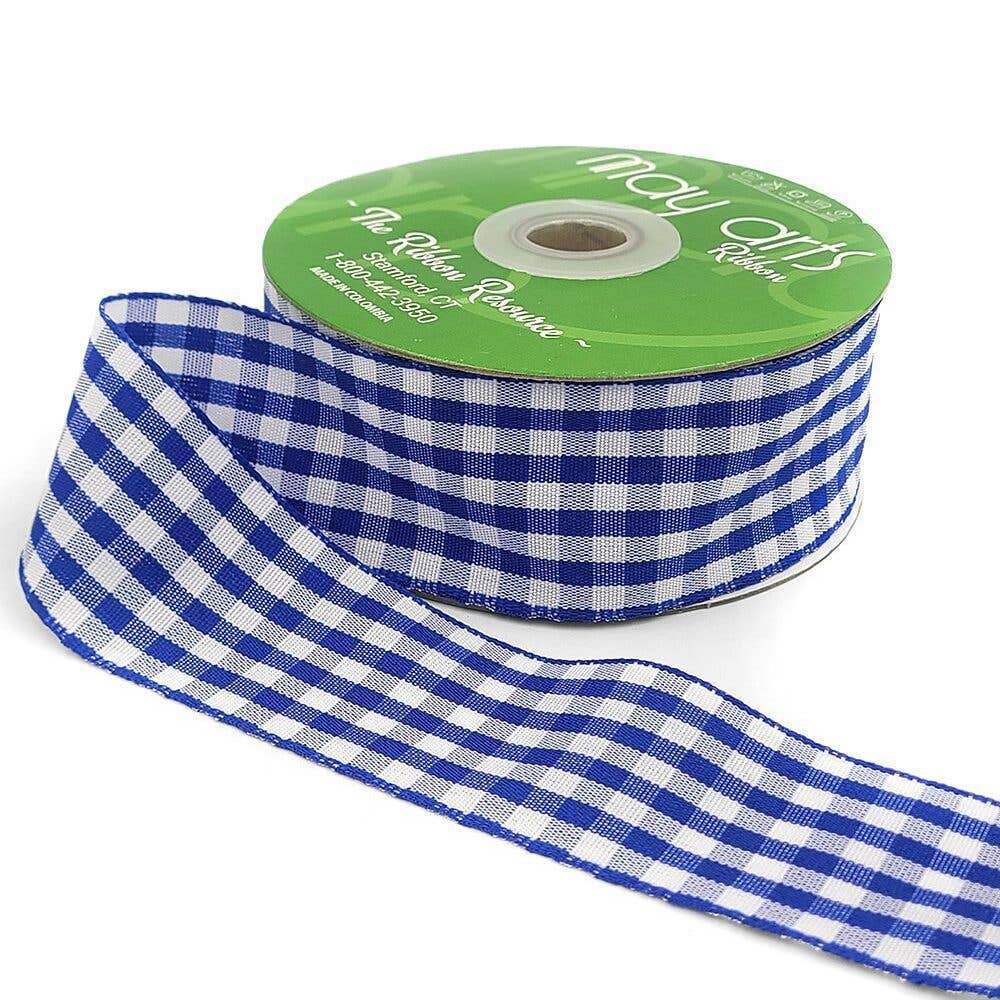 1.5" Royal Blue & White Checkered Gingham Ribbon