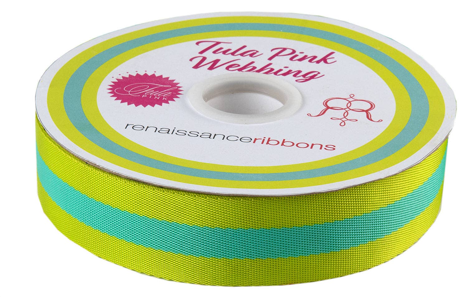 Lime and Turquoise - 1.5" Nylon Webbing - by Tula Pink - 16 Yard Spool