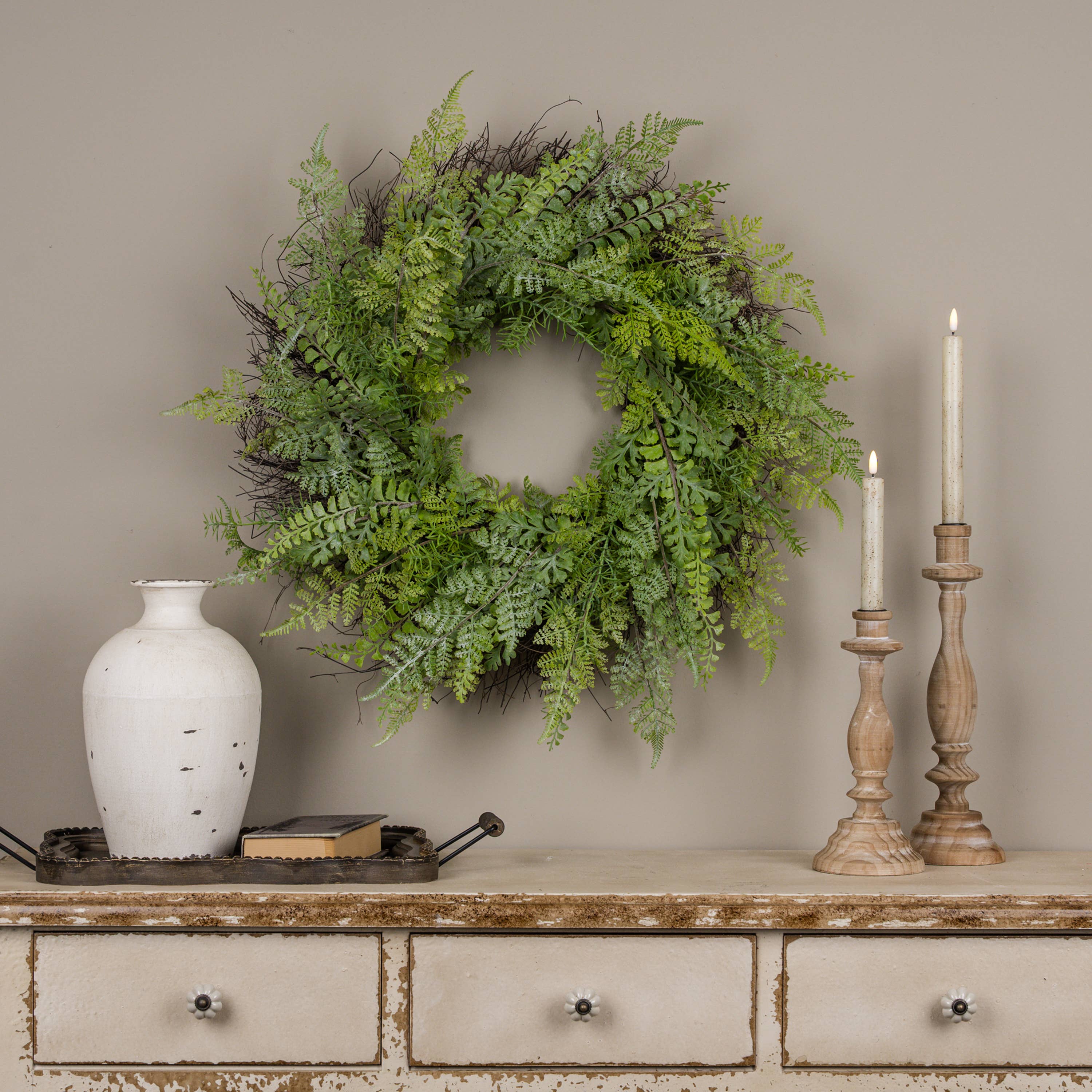 26" SOFT TOUCH MIXED FERN WREATH